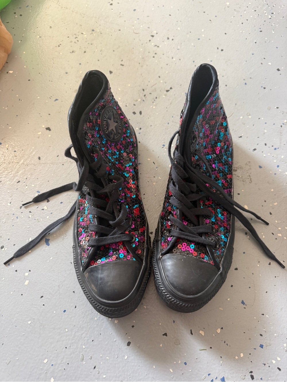 Converse Black High-Top Sneakers with Pink, Teal & Purple Sequins